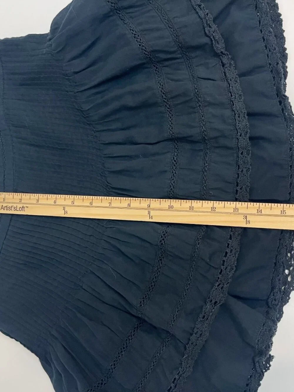 Free People Summer Nights Pintuck Lace Trim Tiered Mini Skirt Cotton Boho Size 4